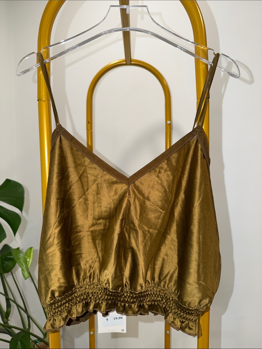 Zara Metallic Olive Brown Satin Camisole Bandeau